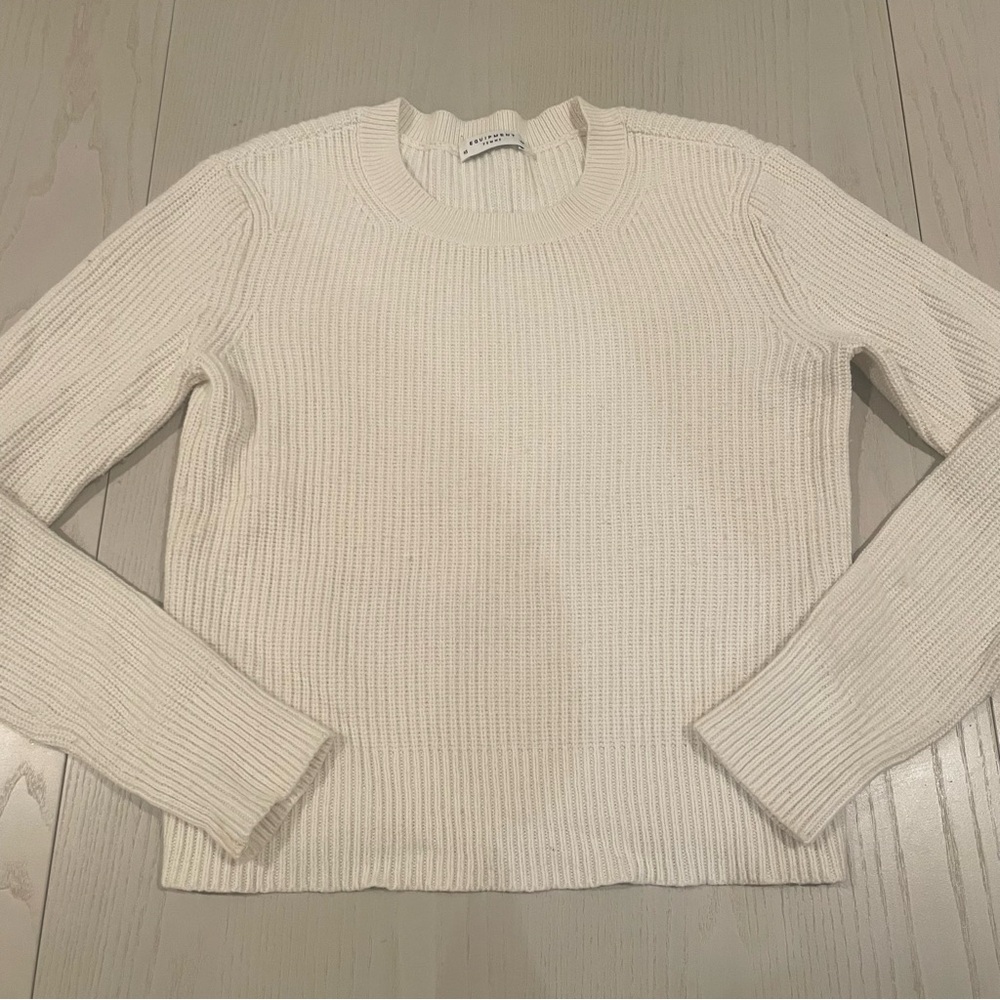 Equipment Femme Cotton Cashmere Ribbed Knit Sweater Cream Ivory XS